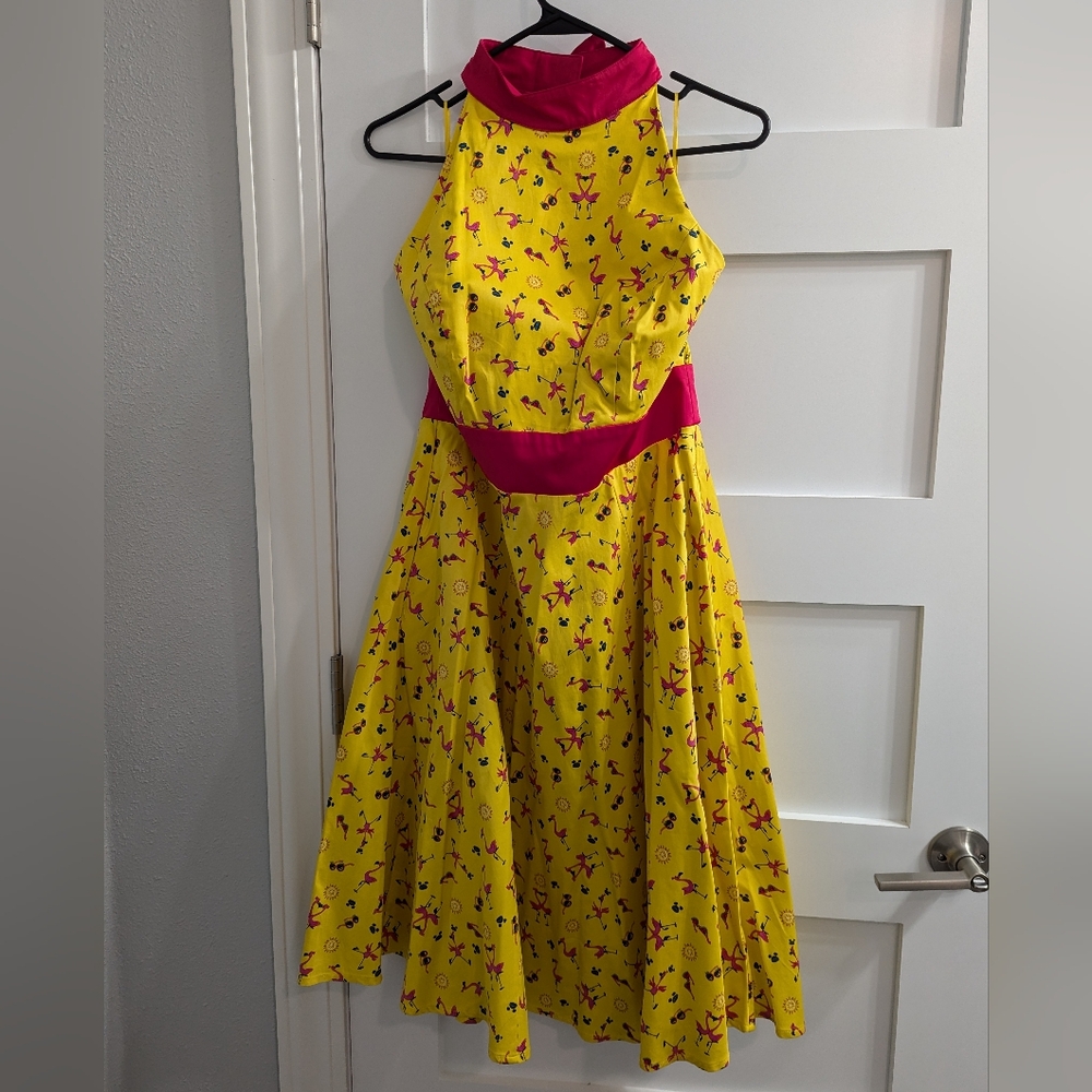 Disney The Dress Shop Yellow Flamingo Print Twirl Dress